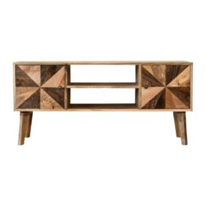 Solid Mango Wood Oak and Classic Grey Finished 2 Door Media Unit