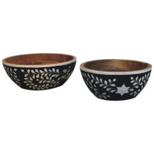 Solid Mango Wood Floral Resin Inlay Bowl Set