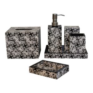 Solid Mango Wood Aztec Print Bathroom Set of 6