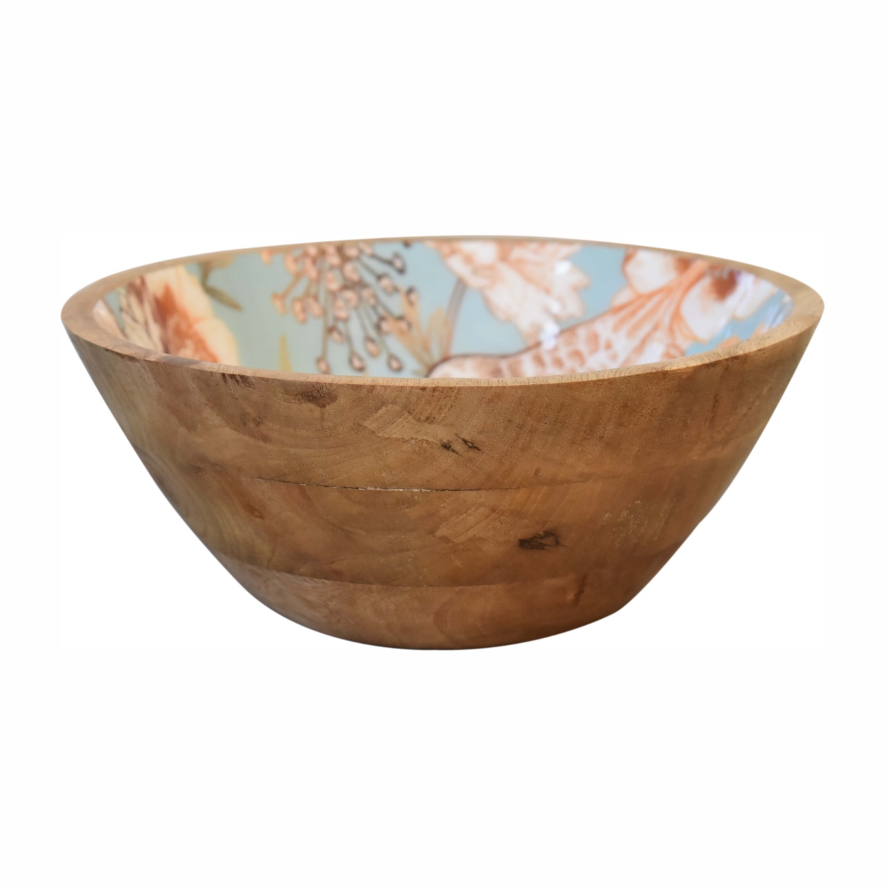 Solid Mango Wood Floral Bird Bowl Set of 2 - Image 6