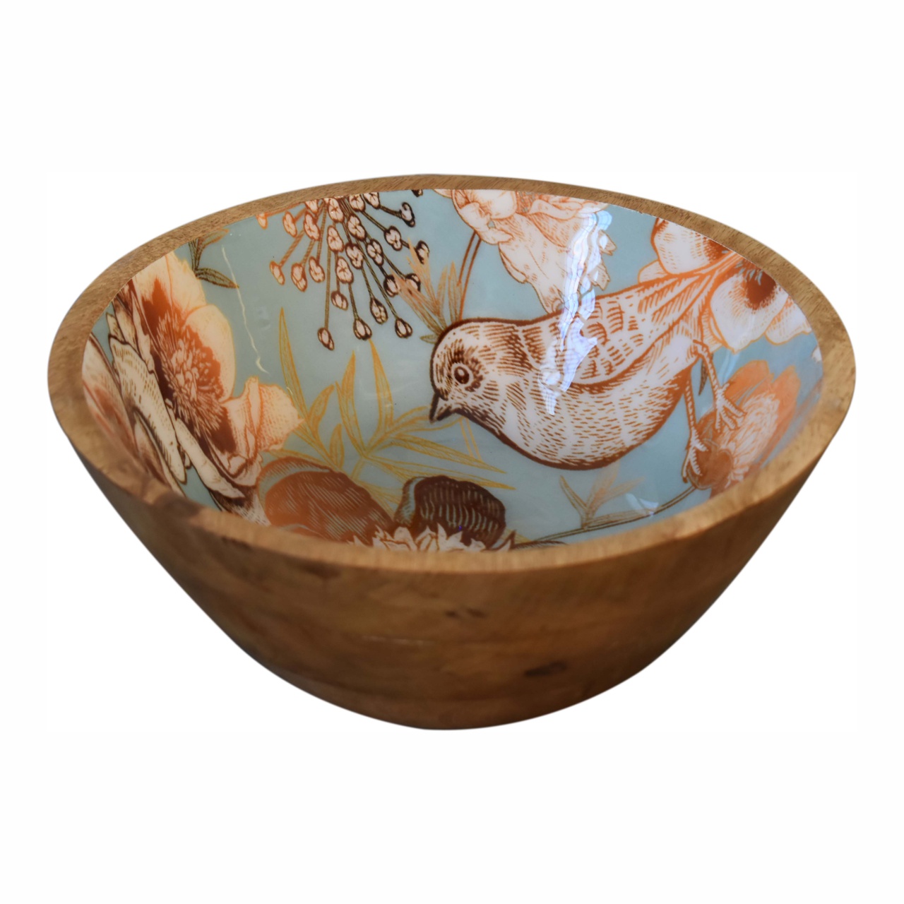 Solid Mango Wood Floral Bird Bowl Set of 2 - Image 5