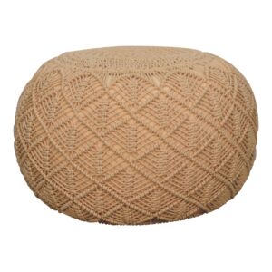 Solid Mango Wood Ansley Beige Pouffe