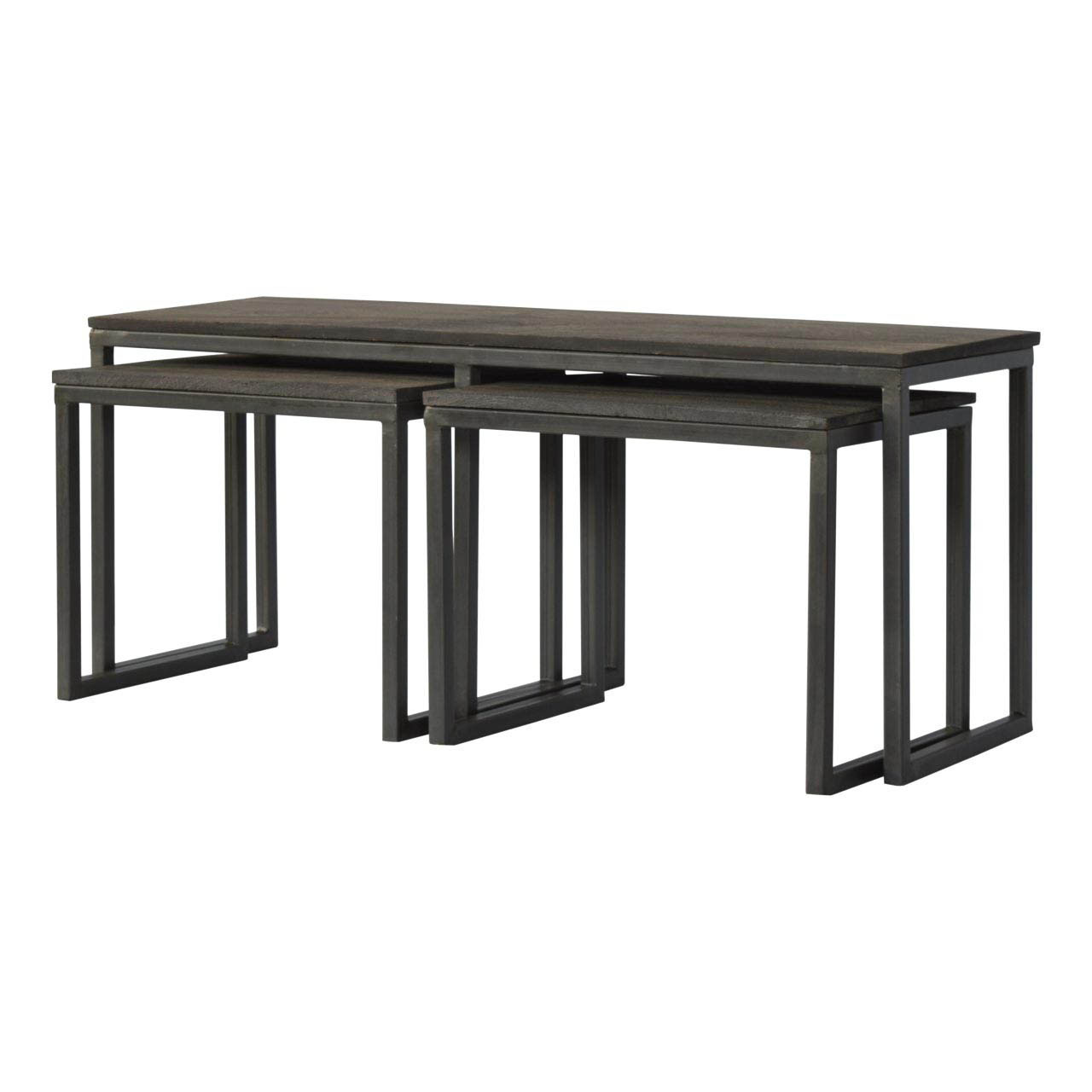 Solid Mango Wood Industrial Iron Base Set of 3 Coffee Tables - Image 8