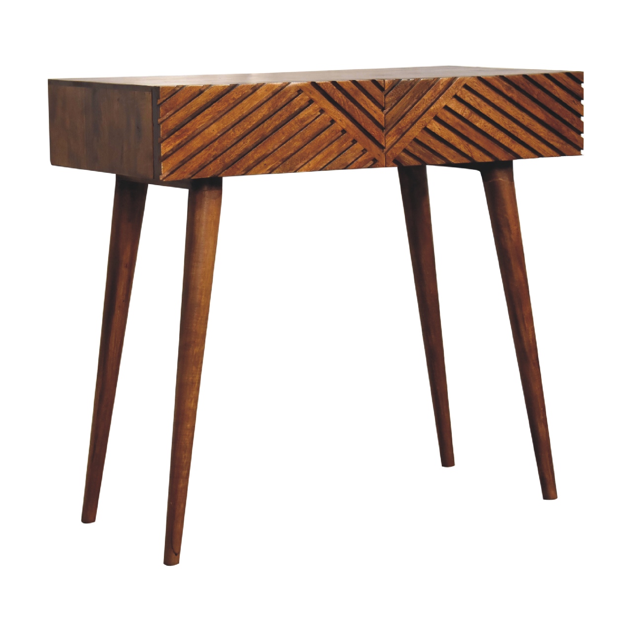 Solid Mango Wood Chestnut Finished 2 Drawer Lille Console Table - Image 3