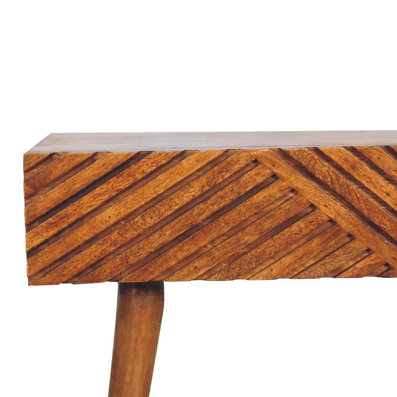 Solid Mango Wood Chestnut Finished 2 Drawer Lille Console Table - Image 4