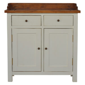 Solid Mango Wood Chestnut Finished Top 2 Drawers 2 Doors Country Two Tone Kitchen Cabinet