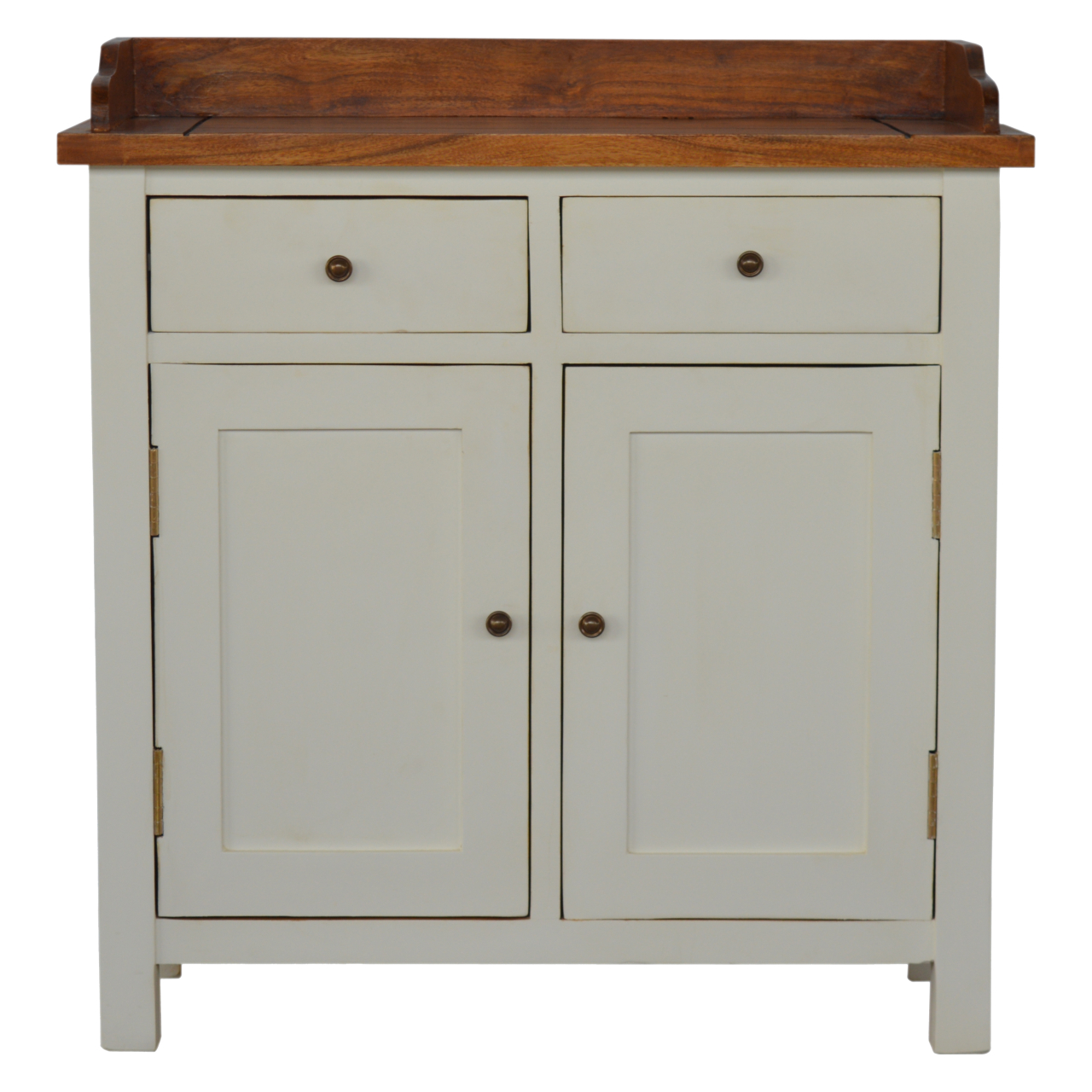 Solid Mango Wood Chestnut Finished Top 2 Drawers 2 Doors Country Two Tone Kitchen Cabinet