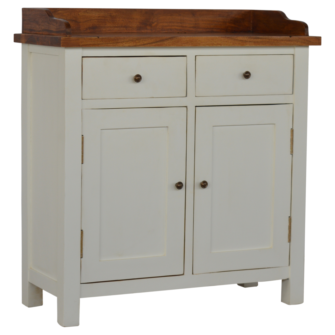 Solid Mango Wood Chestnut Finished Top 2 Drawers 2 Doors Country Two Tone Kitchen Cabinet - Image 2