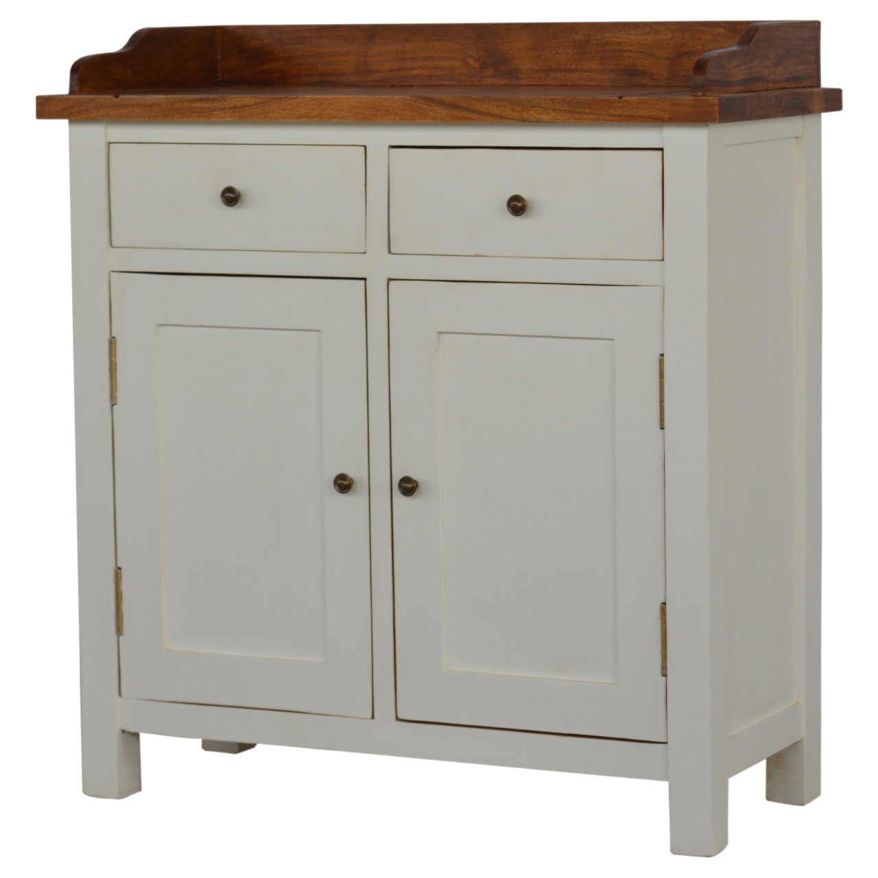 Solid Mango Wood Chestnut Finished Top 2 Drawers 2 Doors Country Two Tone Kitchen Cabinet - Image 3