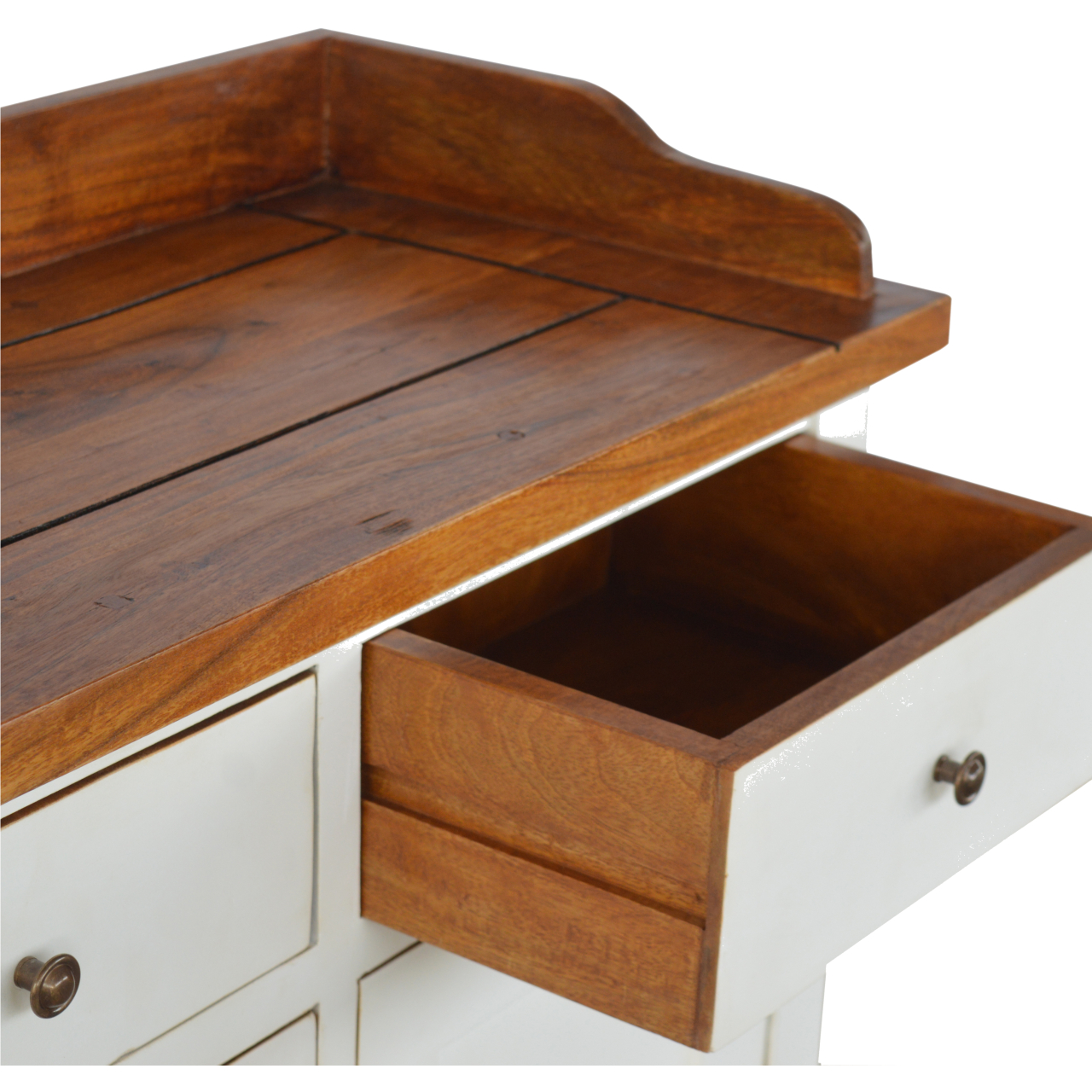 Solid Mango Wood Chestnut Finished Top 2 Drawers 2 Doors Country Two Tone Kitchen Cabinet - Image 4