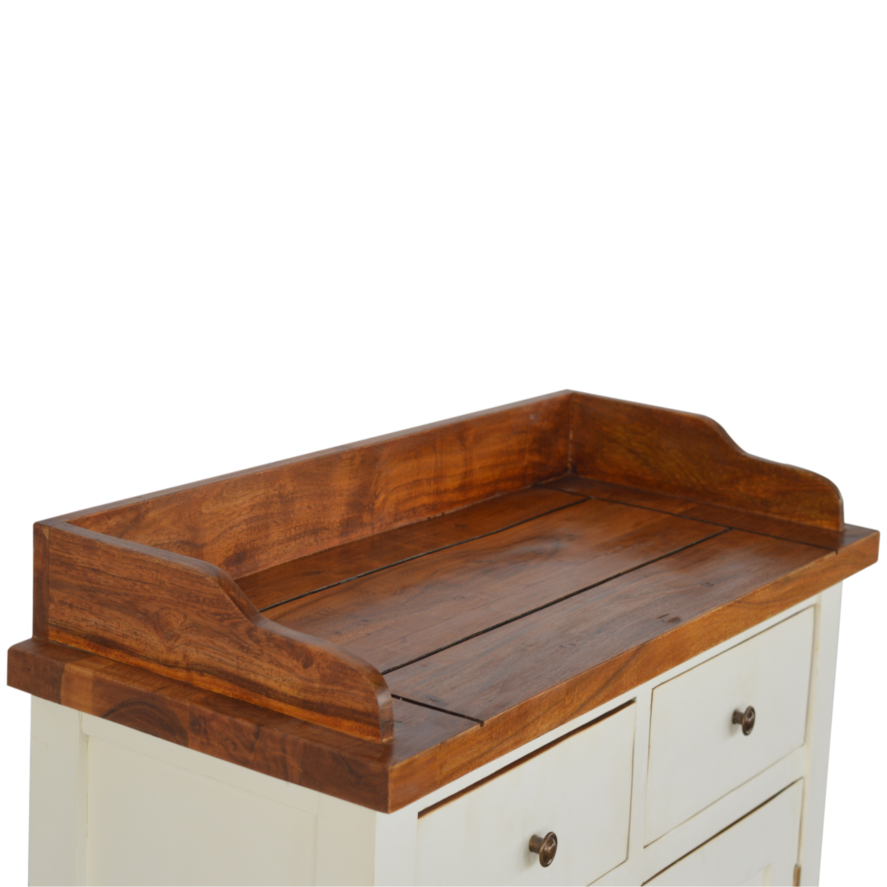 Solid Mango Wood Chestnut Finished Top 2 Drawers 2 Doors Country Two Tone Kitchen Cabinet - Image 5