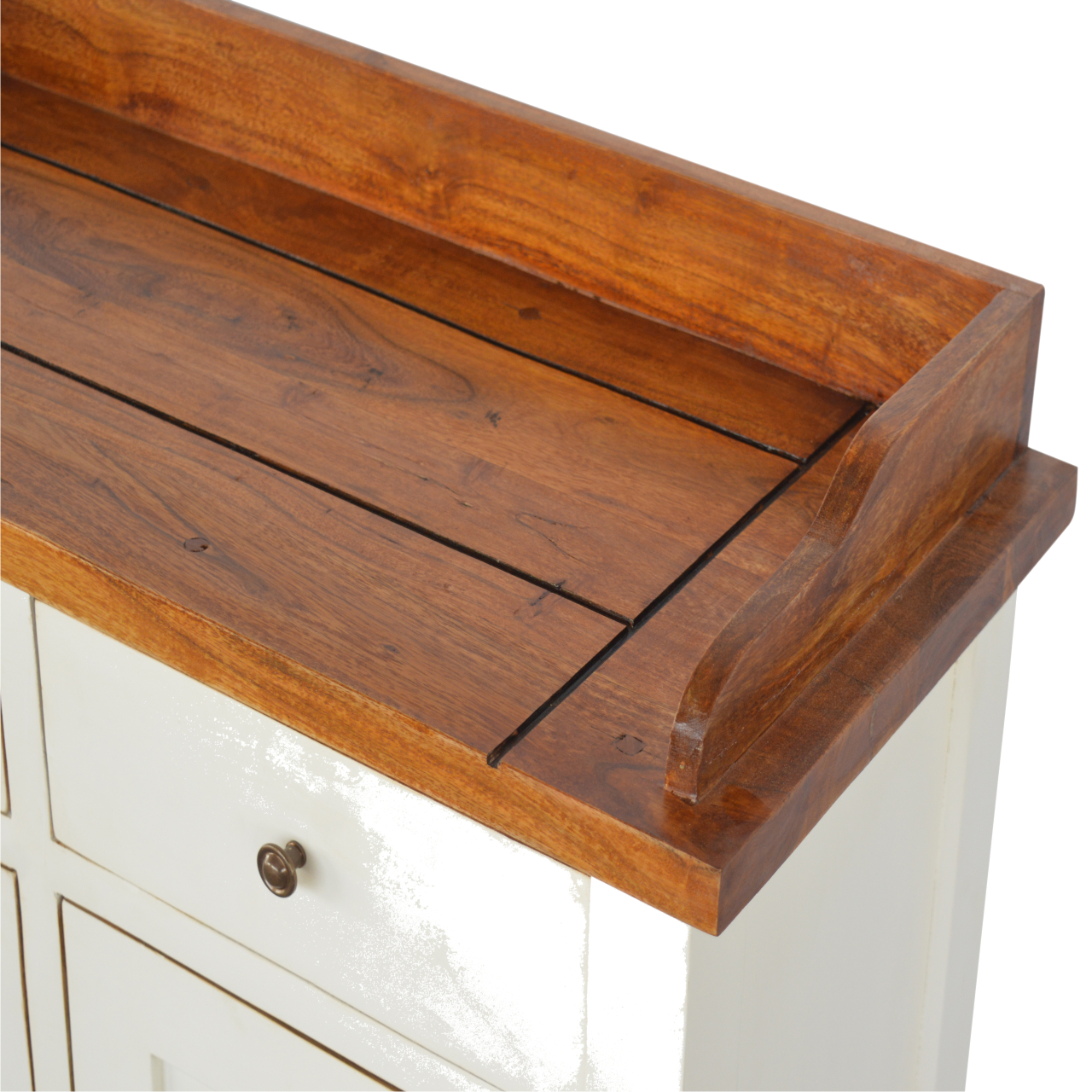 Solid Mango Wood Chestnut Finished Top 2 Drawers 2 Doors Country Two Tone Kitchen Cabinet - Image 7