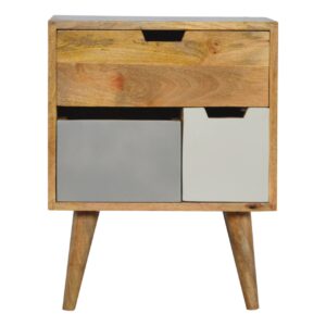Solid Mango Wood Removeable Grey and White Bedside