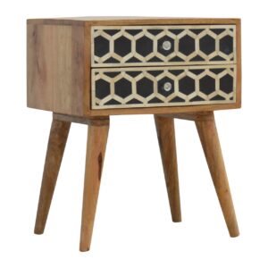 Solid Mango Wood Mango Wood Bone (Mother of Pearl) Inlaid Two Drawer Cabinet