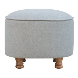 Solid Mango Wood Light Grey Tweed Oval Footstool