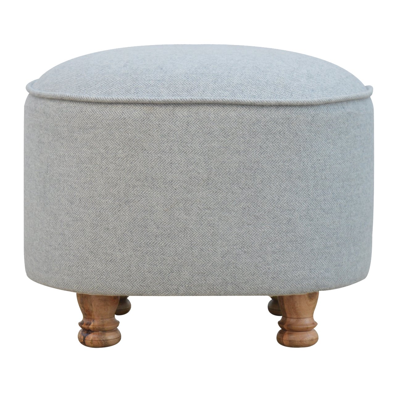 Solid Mango Wood Light Grey Tweed Oval Footstool
