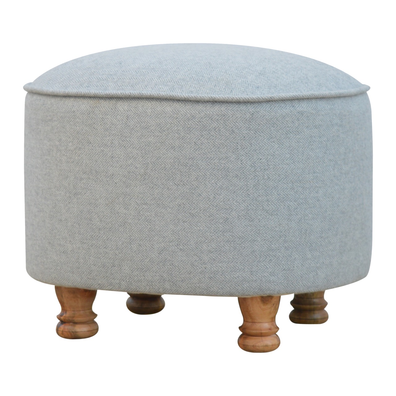 Solid Mango Wood Light Grey Tweed Oval Footstool - Image 2