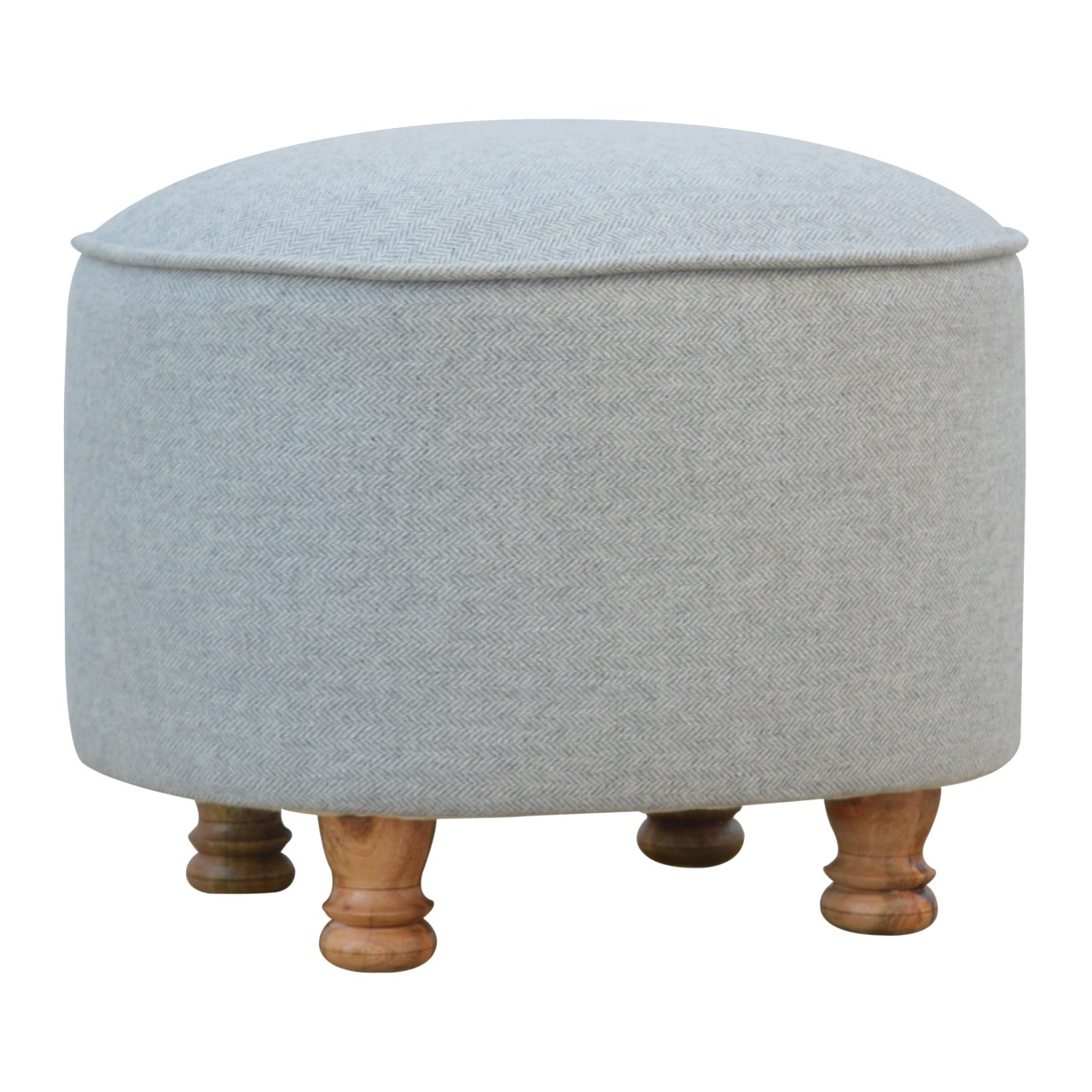 Solid Mango Wood Light Grey Tweed Oval Footstool - Image 8