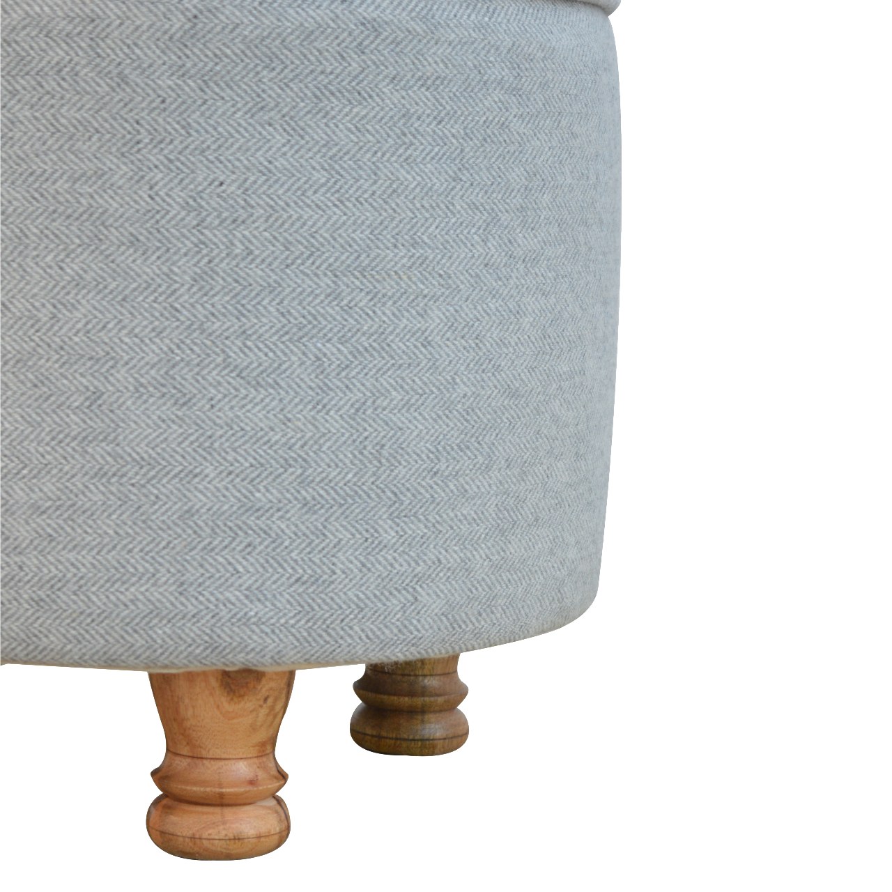 Solid Mango Wood Light Grey Tweed Oval Footstool - Image 6