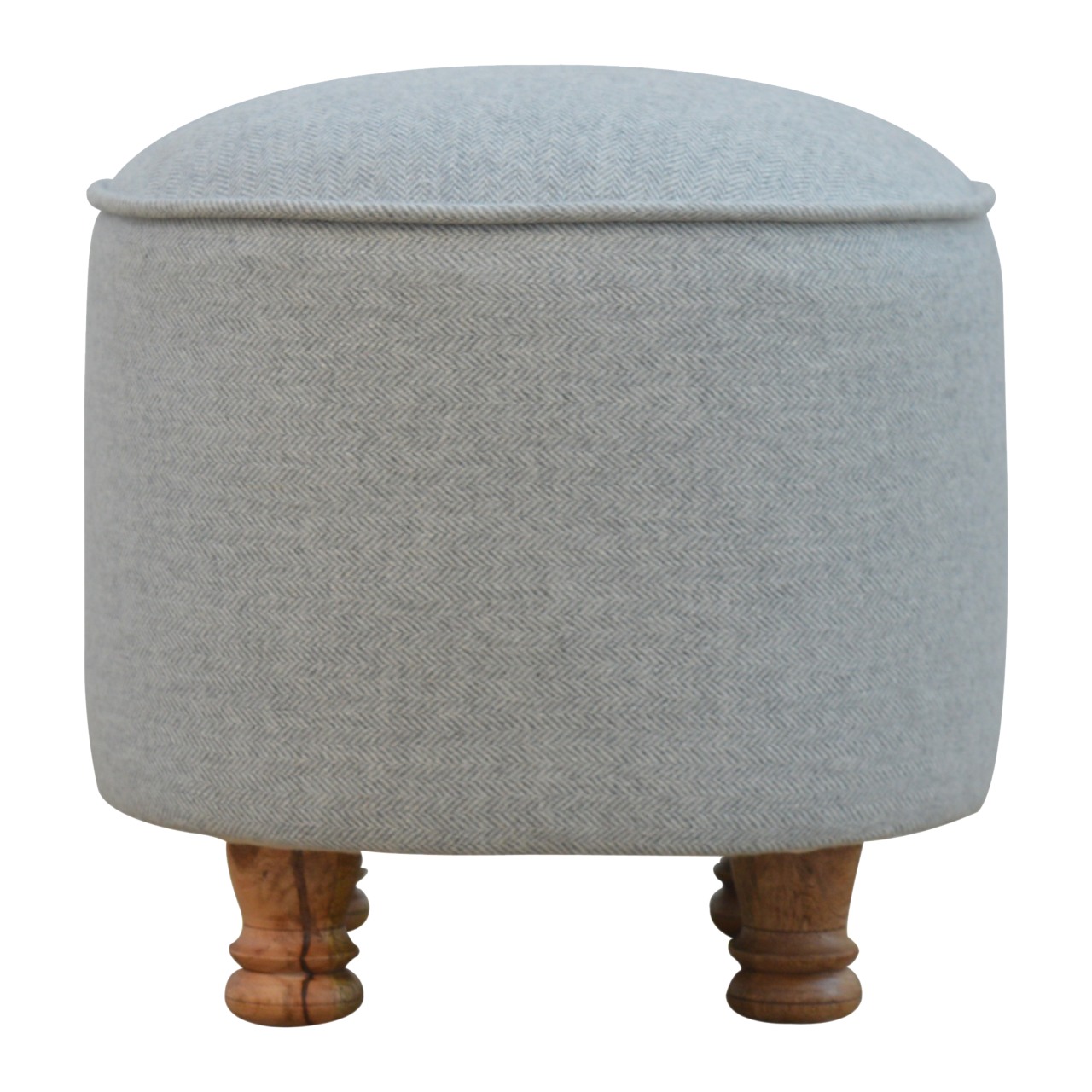 Solid Mango Wood Light Grey Tweed Oval Footstool - Image 7