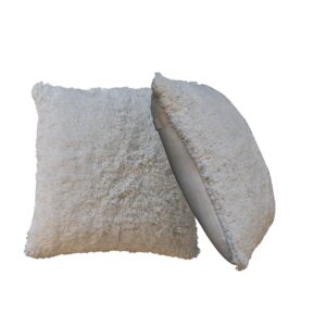 Solid Mango Wood Fluffy Cushion Set of 2 - Cream