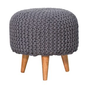 Solid Mango Wood Keeva Grey Round Footstool