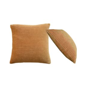Solid Mango Wood Ribbed Mustard Cushion Set of 2