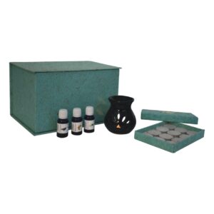 Solid Mango Wood Black Oil Burner Set (Lotus)