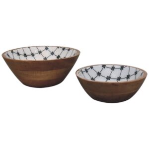 Solid Mango Wood 2x Lacquered Flower Bowl Set