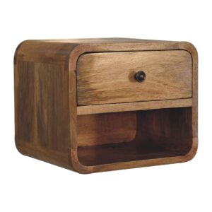 Solid Mango Wood Mini Oak Finish Floating Open Bedside