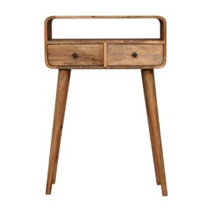 Solid Mango Wood Mini Curved Oak Finish Console Table