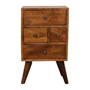 Solid Mango Wood 4 Drawer Multi Chestnut Bedside