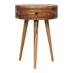 Solid Mango Wood Mini Oak Finish Circular Shape Bedside