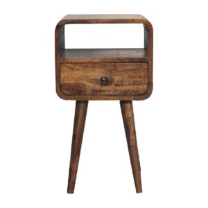 Solid Mango Wood Mini Grey Wash Curve Open Bedside