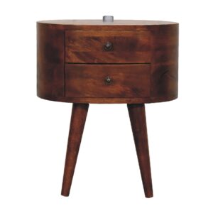 Solid Mango Wood Chestnut Finished Rounded 2 Drawer Mini Bedside