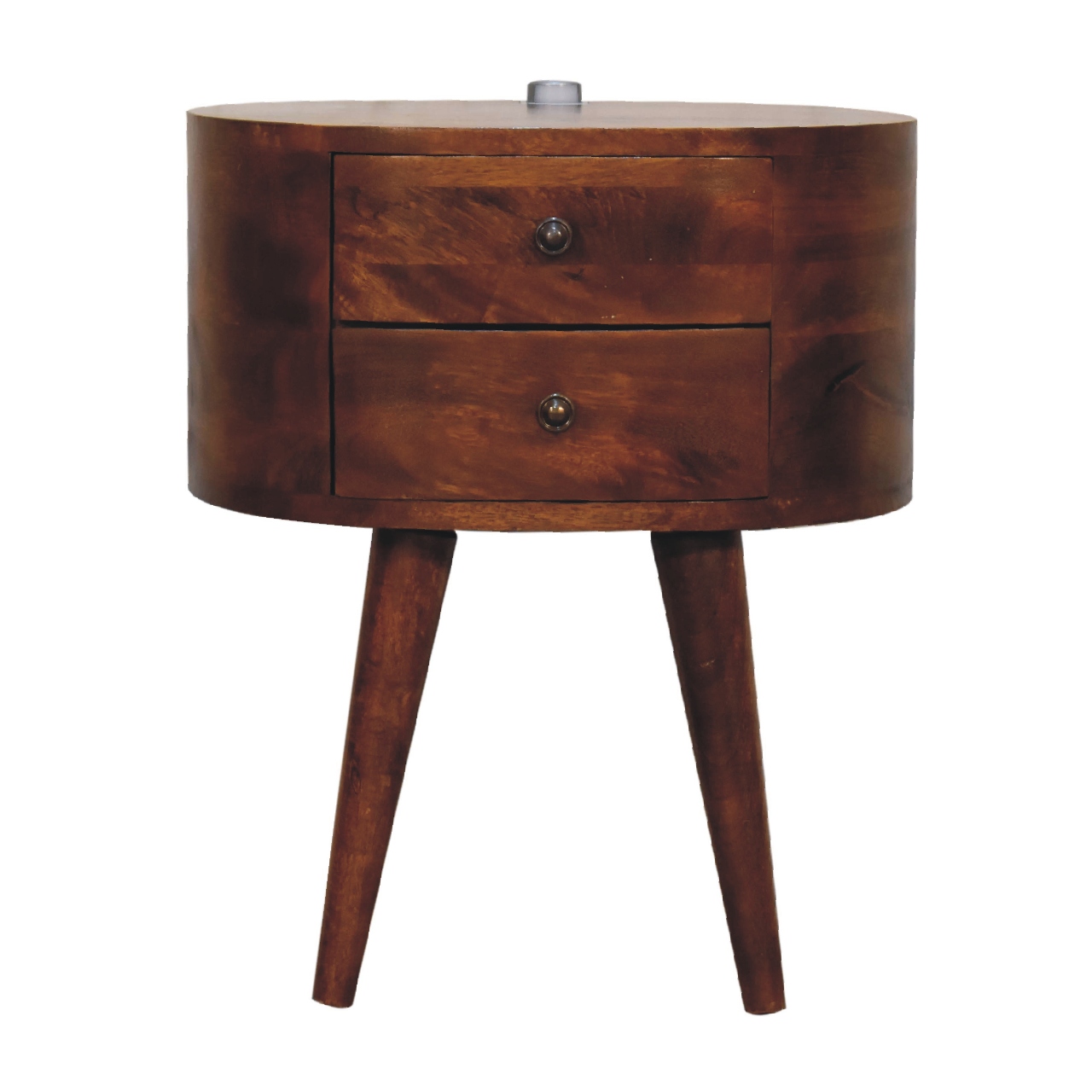 Solid Mango Wood Chestnut Finished Rounded 2 Drawer Mini Bedside