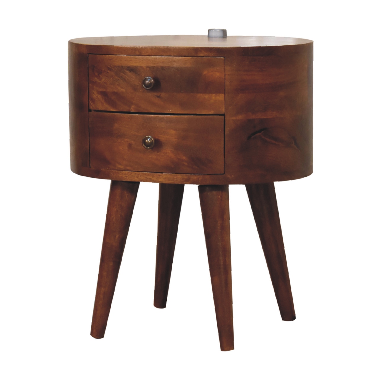 Solid Mango Wood Chestnut Finished Rounded 2 Drawer Mini Bedside - Image 2
