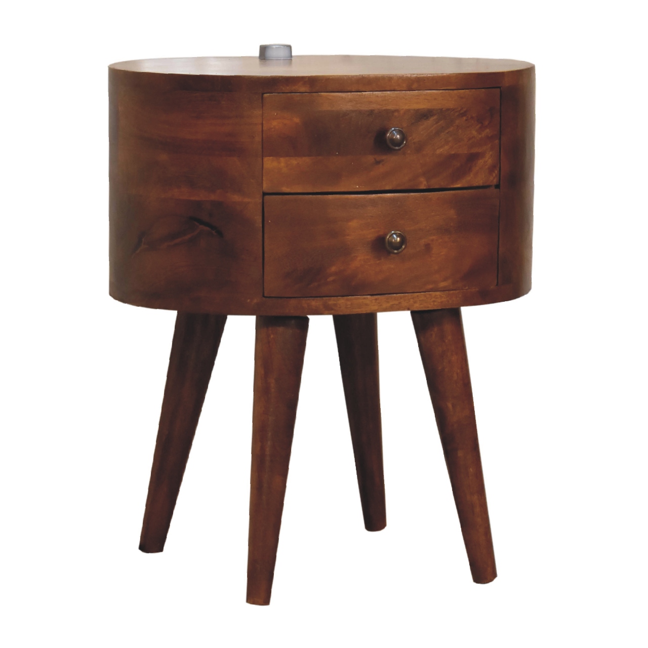 Solid Mango Wood Chestnut Finished Rounded 2 Drawer Mini Bedside - Image 3