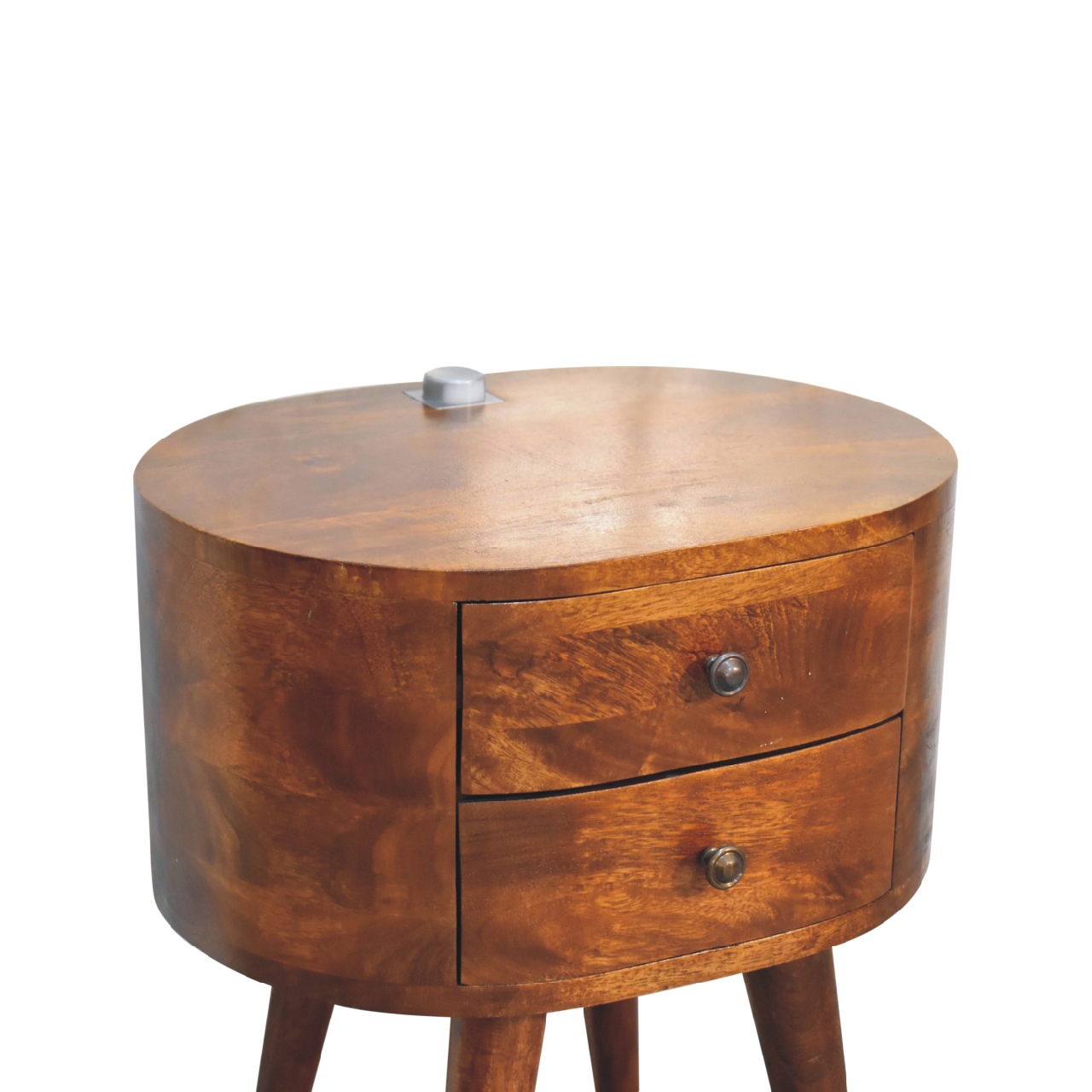 Solid Mango Wood Chestnut Finished Rounded 2 Drawer Mini Bedside - Image 4