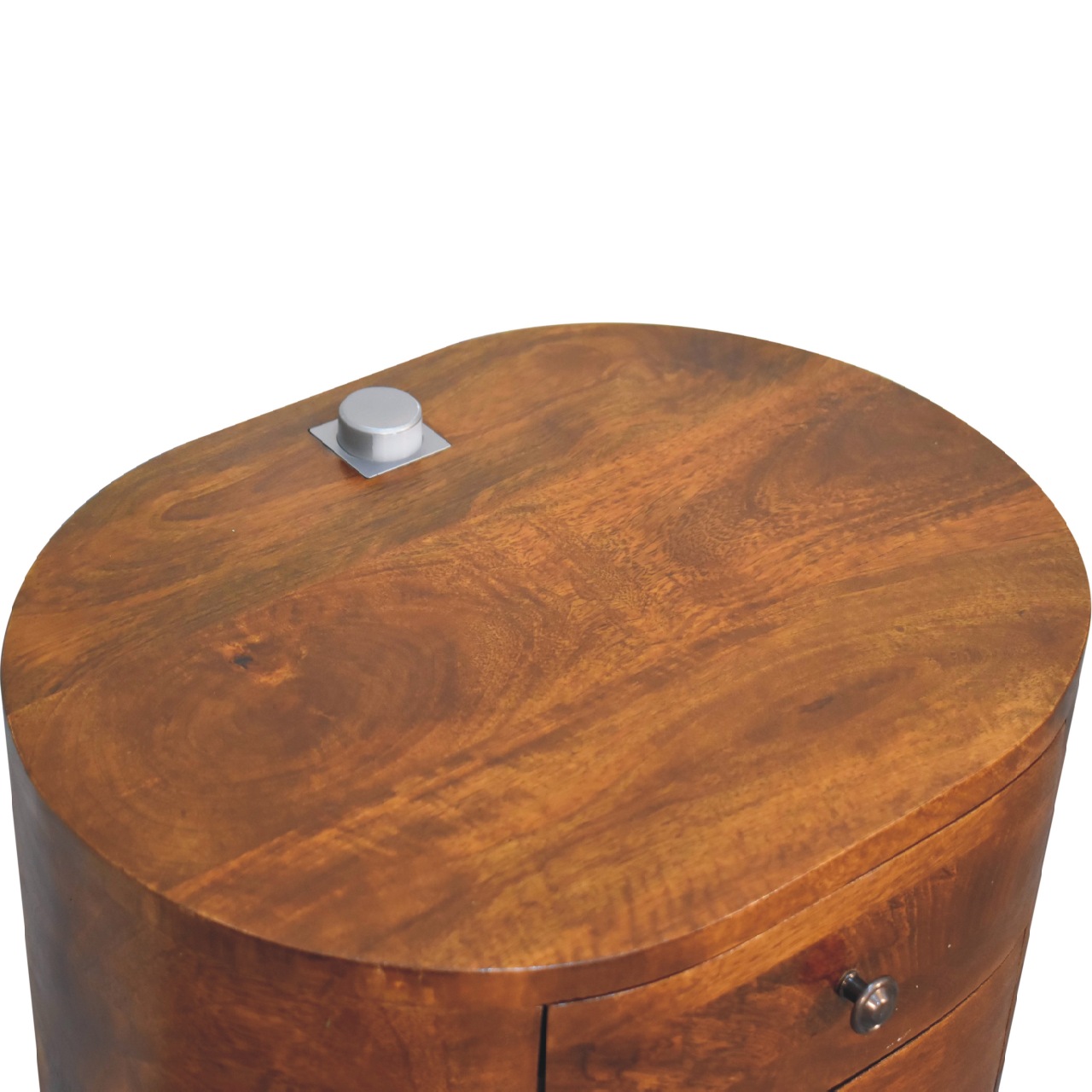Solid Mango Wood Chestnut Finished Rounded 2 Drawer Mini Bedside - Image 5