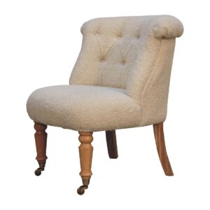 Solid Mango Wood Boucl? Cream Accent Chair