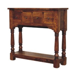 Solid Mango Wood Classic Chestnut Finished 4 Drawer Console Table