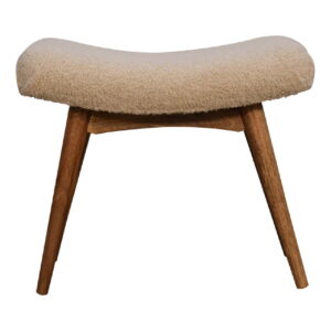 Solid Mango Wood Boucle Cream Curved Bench