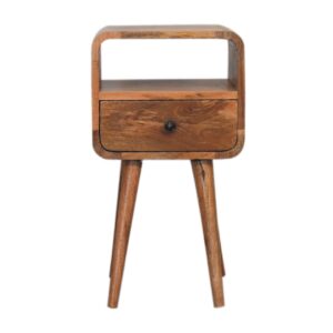 Solid Mango Wood Mini Oak Finish Curve Open Bedside