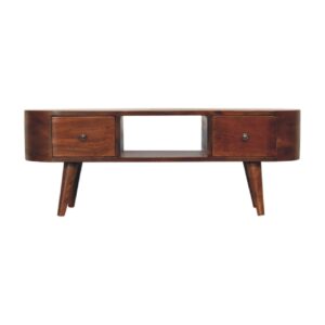 Solid Mango Wood Chestnut Round Open Media Unit