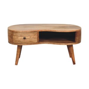Solid Mango Wood Oak Finish Wave Coffee Table