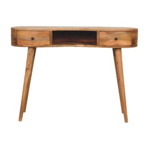 Solid Mango Wood Wave Curved Oak Finished 2 Drawer Desk