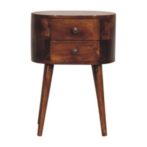 Solid Mango Wood Mini Chestnut Rounded Bedside Table