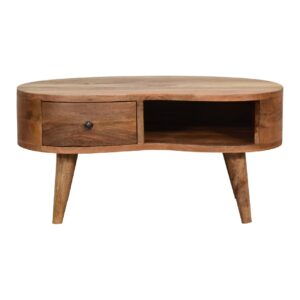 Solid Mango Wood Mini Oak Finish Wave Coffee Table