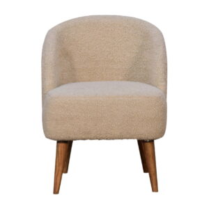Solid  Mango Wood Cream Boucle Tub Chair